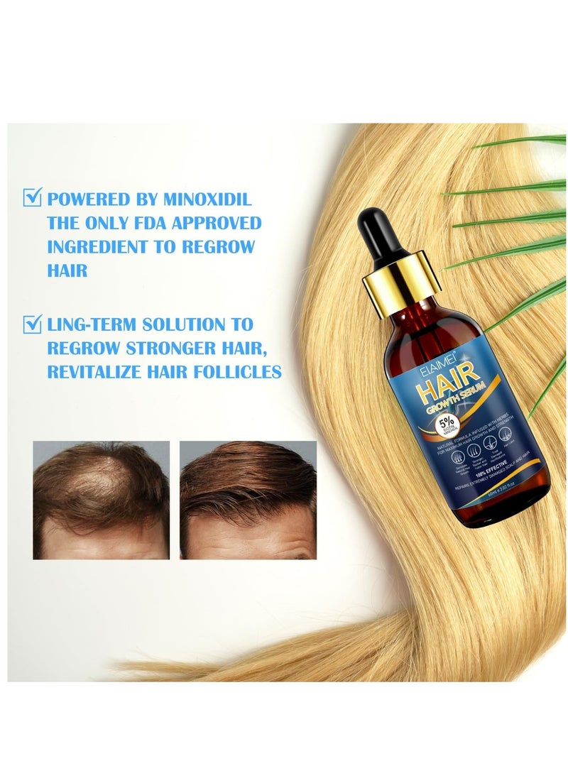 Elaimei - 60ml Hair Growth Serum Natural Hair Regrowth Serum Essence 5% Biotin Minoxidil Hair Serum for Hair Loss Treatment Stronger Thicker Longer Hair Beard Growth Oil Herbal Hair Growth Oil - Image 1