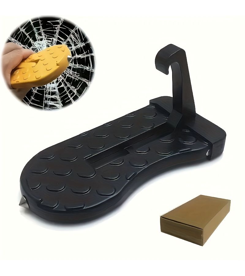 Black Foldable Car Door Pedal with Safety Hammer for Most Cars SUVs Trucks - Image 1
