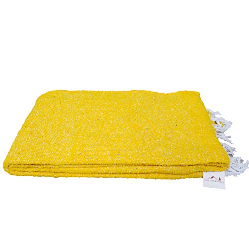 Open Road Goods Handmade Solid Color Yoga Blanket - Thick Mexican Blanket or Throw - Made for Yoga! (Yellow Blanket) - Image 1