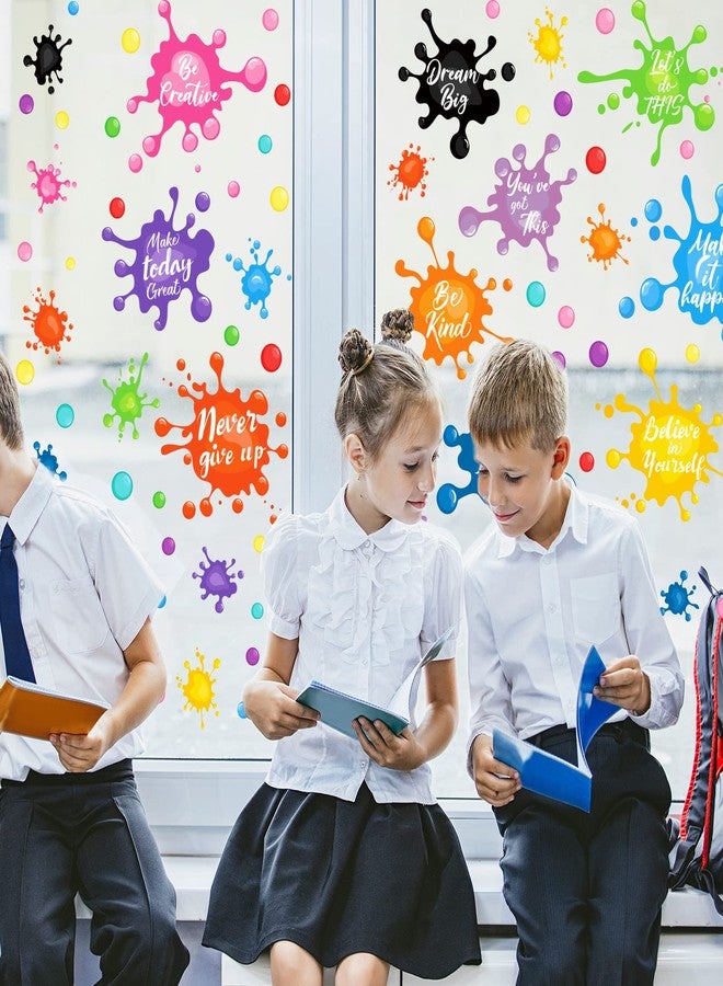 وولاين مجموعة ملصقات نوافذ من 9 أوراق من والين، بتصميمات ملهمة للعودة إلى المدرسة، وبقع حبر ملونة، وملصقات نوافذ مزدوجة الجوانب لتزيين المدرسة والفصول الدراسية والمنزل وغرفة النوم وغرفة اللعب. - Image 2