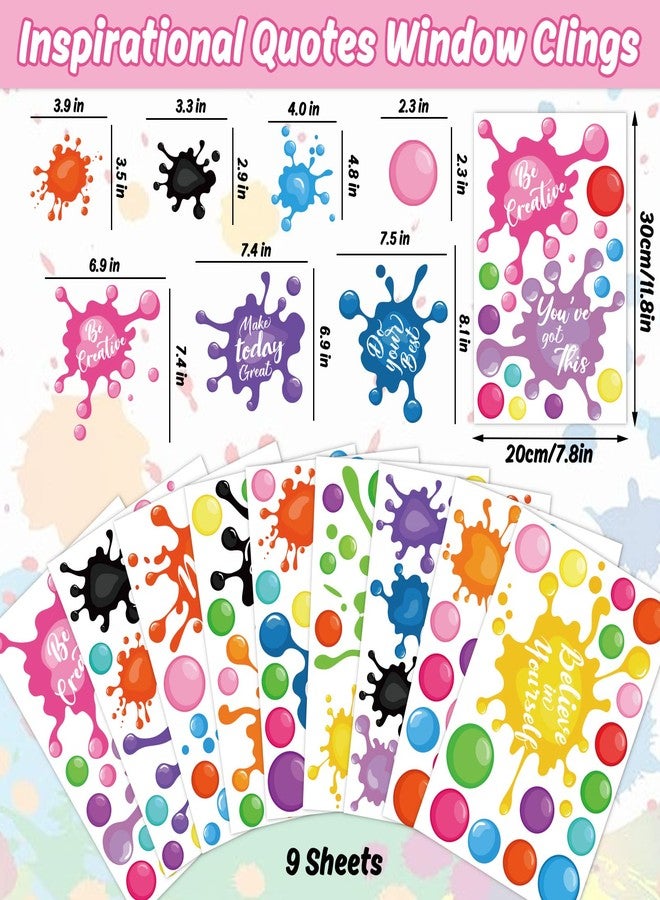 وولاين مجموعة ملصقات نوافذ من 9 أوراق من والين، بتصميمات ملهمة للعودة إلى المدرسة، وبقع حبر ملونة، وملصقات نوافذ مزدوجة الجوانب لتزيين المدرسة والفصول الدراسية والمنزل وغرفة النوم وغرفة اللعب. - Image 5