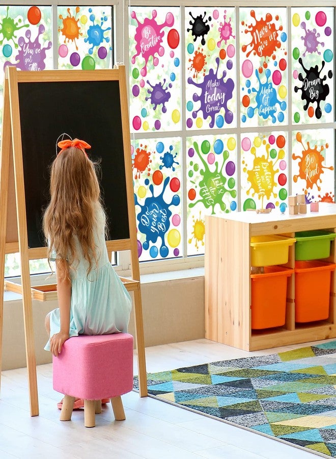 وولاين مجموعة ملصقات نوافذ من 9 أوراق من والين، بتصميمات ملهمة للعودة إلى المدرسة، وبقع حبر ملونة، وملصقات نوافذ مزدوجة الجوانب لتزيين المدرسة والفصول الدراسية والمنزل وغرفة النوم وغرفة اللعب. - Image 3