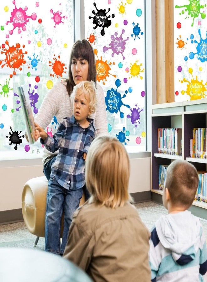 وولاين مجموعة ملصقات نوافذ من 9 أوراق من والين، بتصميمات ملهمة للعودة إلى المدرسة، وبقع حبر ملونة، وملصقات نوافذ مزدوجة الجوانب لتزيين المدرسة والفصول الدراسية والمنزل وغرفة النوم وغرفة اللعب. - Image 4