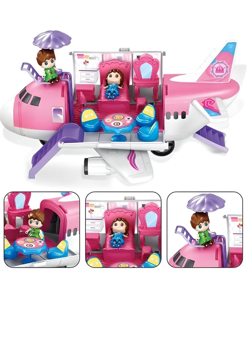 SARAOONT Girls' Cargo Plane Toy Play Set - Includes Dressing Table, Bed, Dining Table, Umbrella, and More - Pink Airplane Toy with Cargo Carrier for Hours of Fun!  - Image 1