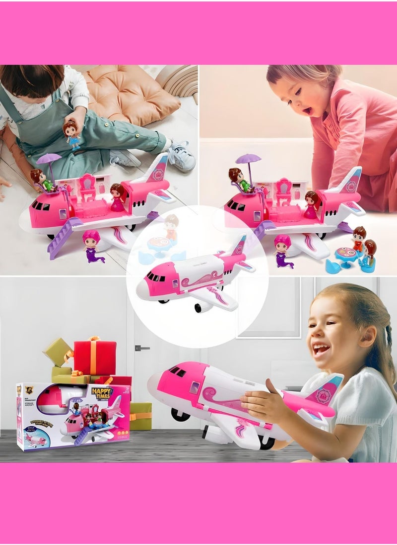 SARAOONT Girls' Cargo Plane Toy Play Set - Includes Dressing Table, Bed, Dining Table, Umbrella, and More - Pink Airplane Toy with Cargo Carrier for Hours of Fun!  - Image 2