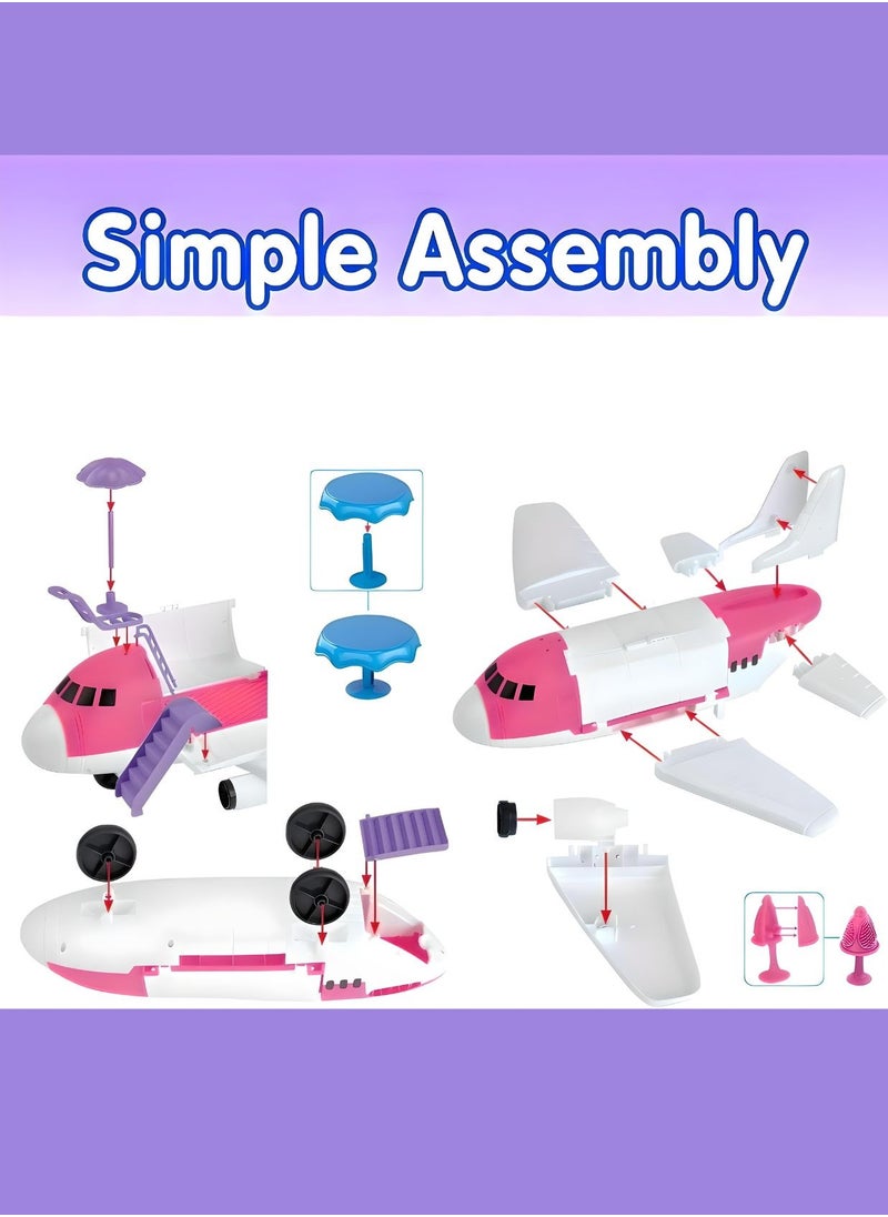 SARAOONT Girls' Cargo Plane Toy Play Set - Includes Dressing Table, Bed, Dining Table, Umbrella, and More - Pink Airplane Toy with Cargo Carrier for Hours of Fun!  - Image 3