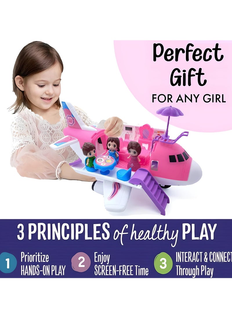 SARAOONT Girls' Cargo Plane Toy Play Set - Includes Dressing Table, Bed, Dining Table, Umbrella, and More - Pink Airplane Toy with Cargo Carrier for Hours of Fun!  - Image 4