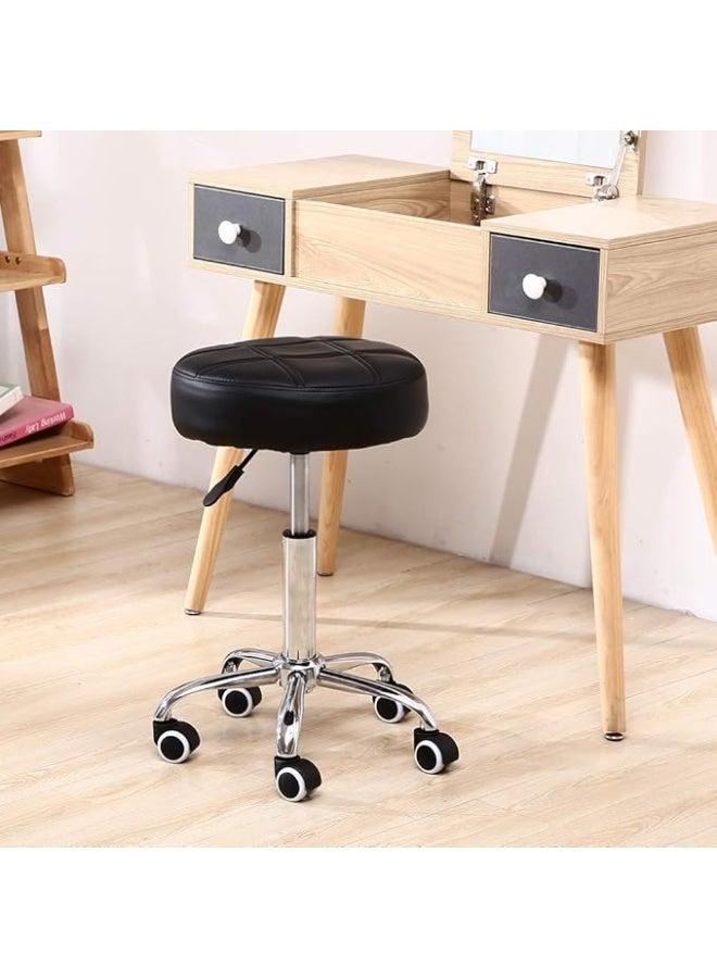 Round Rolling Stool Chair with Height Adjustable – PU Leather Swivel Drafting Work Stool for Salon, Medical, SPA, Office Use (Black) - Image 1