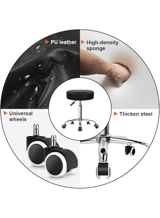 Round Rolling Stool Chair with Height Adjustable – PU Leather Swivel Drafting Work Stool for Salon, Medical, SPA, Office Use (Black) - Image 5