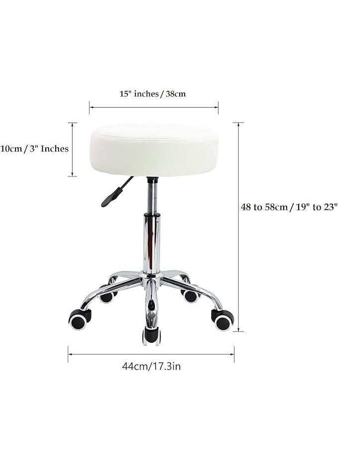 Round Rolling Stool Chair with Height Adjustable – PU Leather Swivel Drafting Work Stool for Salon, Medical, SPA, Office Use (Black) - Image 2