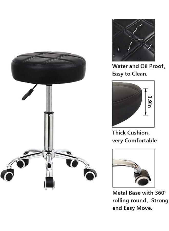 Round Rolling Stool Chair with Height Adjustable – PU Leather Swivel Drafting Work Stool for Salon, Medical, SPA, Office Use (Black) - Image 4