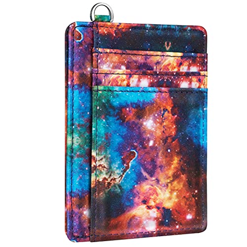 Coco Rossi Slim Front Pocket Wallet RFID Blocking Minimalist Credit Card Holder Wallet with D-Shackle for Women,Nebula - Image 1