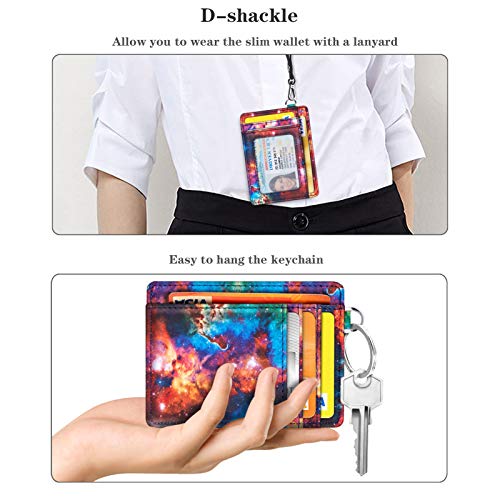 Coco Rossi Slim Front Pocket Wallet RFID Blocking Minimalist Credit Card Holder Wallet with D-Shackle for Women,Nebula - Image 5