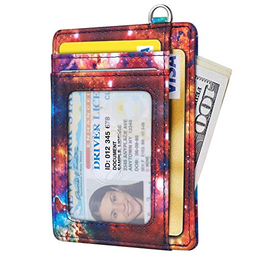 Coco Rossi Slim Front Pocket Wallet RFID Blocking Minimalist Credit Card Holder Wallet with D-Shackle for Women,Nebula - Image 2