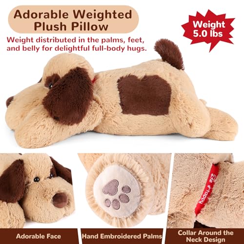 meowtastic Brown Dog Weighted Stuffed Animals - 28 Inch 5.0 Pounds Weighted Plush Dog Stuffed Animals - Large Stuffed Dog Weighted Plush Pillow - Cute Plush Toys Gifts for Kids & Adults (28" 5.0 lbs) - Image 2