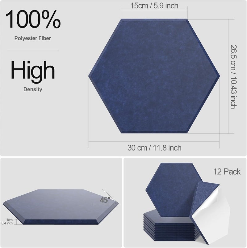 JBER 12 Pack Hexagon Acoustic Panels, Sound Proof Foam Self-adhesive,30 X 26 X 1cm High-Density Acoustic Wall Panels for Studio, Home Office - Image 2