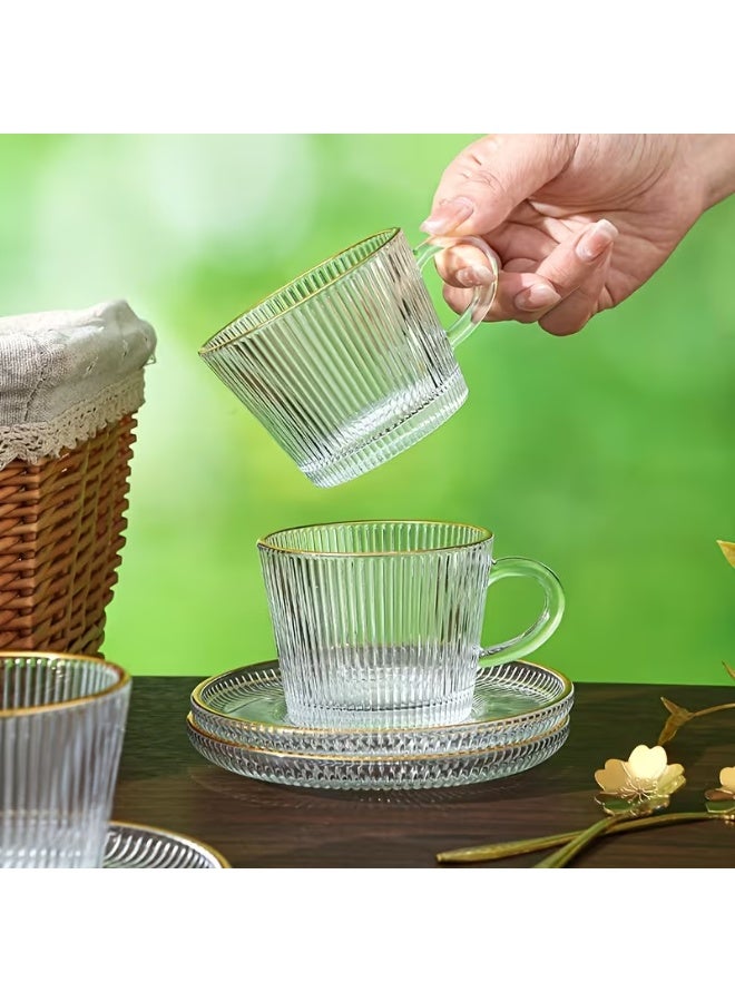 طقم أكواب قهوة زجاج شفاف مع أطباق – 6 مج + 6 طبق – تصميم أنيق مقاوم للحرارة – مناسب للشاي والقهوة – بدون معالق - Image 4