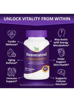 NBL Natural Resveratrol Supplement, 500mg, 120 Capsules, Immune Health Support  - Image 5