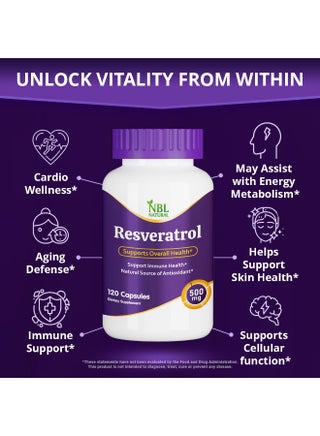 Resveratrol Supplement, 500mg, 120 Capsules, Immune Health Support - view 5