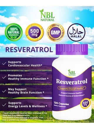 Resveratrol Supplement, 500mg, 120 Capsules, Immune Health Support - view 3