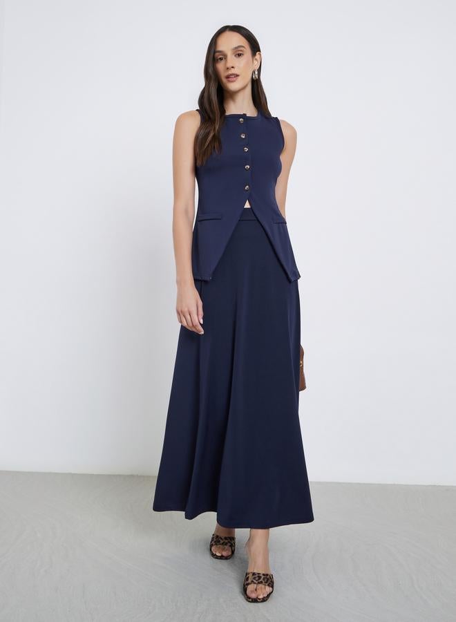 Styli Navy Blue Sleeveless Button-Down Vest Top - Image 2