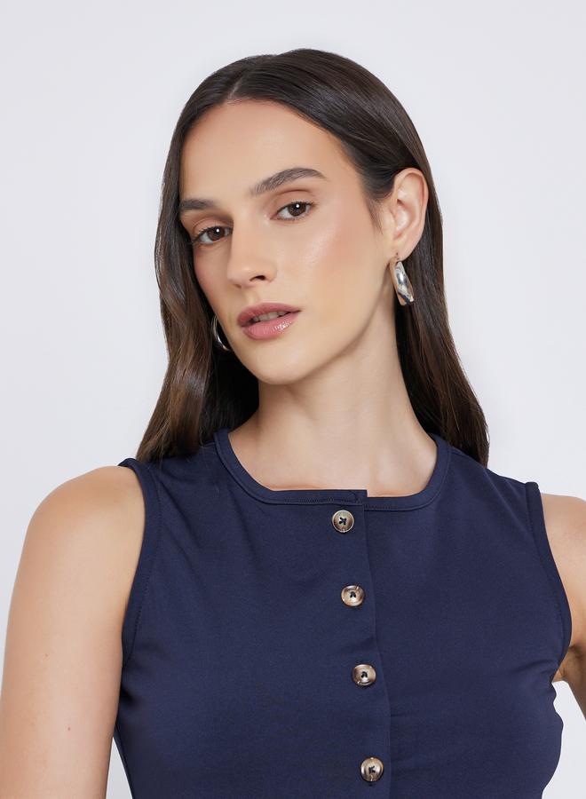 Styli Navy Blue Sleeveless Button-Down Vest Top - Image 3