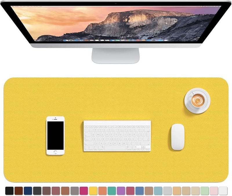 Hsurbtra Desk Pad, 30" x 14" PU Leather Desk Mat, XL Extended Mouse Pad, Waterproof Desktop Blotter Protector, Non-Slip Ultra Thin Large Laptop Keyboard Writing Mat for Office Home, Yellow - Image 1