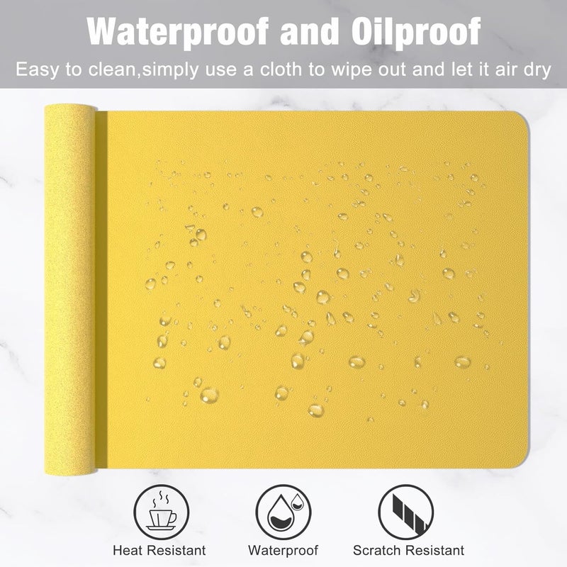 Hsurbtra Desk Pad, 30" x 14" PU Leather Desk Mat, XL Extended Mouse Pad, Waterproof Desktop Blotter Protector, Non-Slip Ultra Thin Large Laptop Keyboard Writing Mat for Office Home, Yellow - Image 5