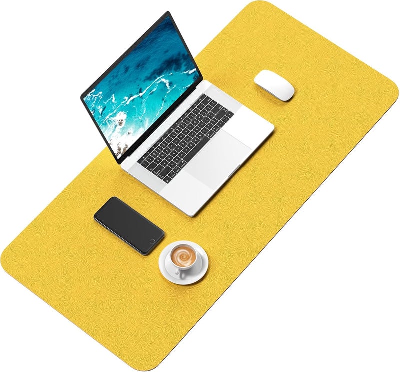 Hsurbtra Desk Pad, 30" x 14" PU Leather Desk Mat, XL Extended Mouse Pad, Waterproof Desktop Blotter Protector, Non-Slip Ultra Thin Large Laptop Keyboard Writing Mat for Office Home, Yellow - Image 2