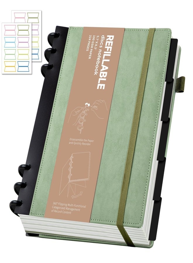 Yoment Lined Spiral Journal Notebook for Work 224 Pages Hardcover Notebook with Removable Dividers Tabs Discbound Notebook Colleged Ruled 6.3 x 8.7 Small Spiral Journal for Women Men,Gift Box,Green - Image 1