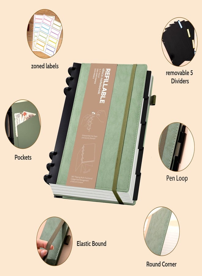 Yoment Lined Spiral Journal Notebook for Work 224 Pages Hardcover Notebook with Removable Dividers Tabs Discbound Notebook Colleged Ruled 6.3 x 8.7 Small Spiral Journal for Women Men,Gift Box,Green - Image 3