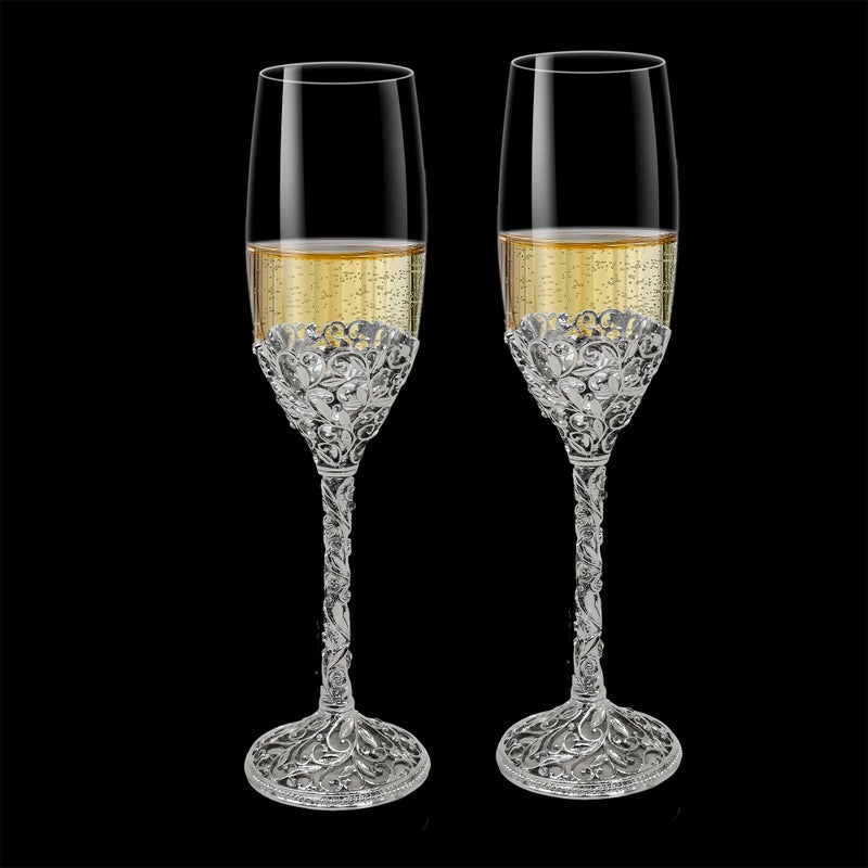 Jozen Gift Champagne Flutes -His and Hers,Wedding Toasting Glasses for Engagement Celebrations, Bridal Shower and Registry Idea, Tall Wine Glasses for Bride and Groom Gifts,7oz (Silver new) - Image 5