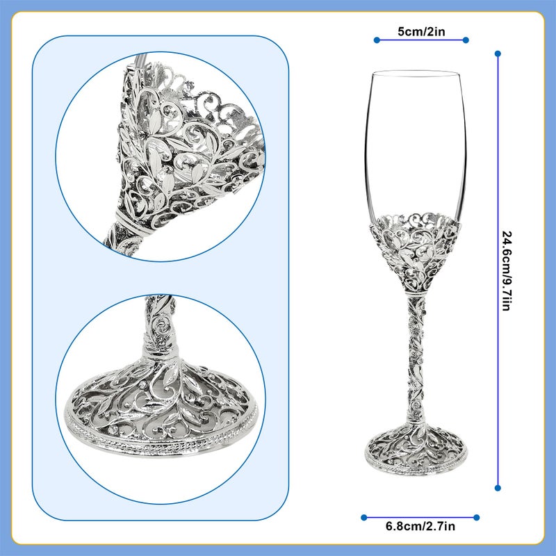 Jozen Gift Champagne Flutes -His and Hers,Wedding Toasting Glasses for Engagement Celebrations, Bridal Shower and Registry Idea, Tall Wine Glasses for Bride and Groom Gifts,7oz (Silver new) - Image 3