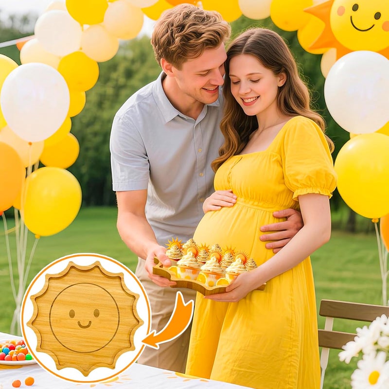 Easma 1 PCS Wooden Sun Party Decorations for Boys Girls Sunshine Charcuterie Boards for Tableware First Trip Around The Suns Birthday Trays for Food Here Comes The Sun Baby Shower Serving Platters Supplies - Image 5