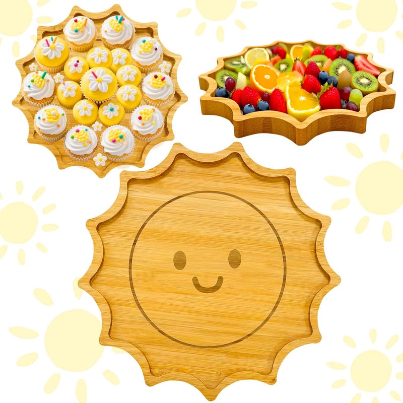 Easma 1 PCS Wooden Sun Party Decorations for Boys Girls Sunshine Charcuterie Boards for Tableware First Trip Around The Suns Birthday Trays for Food Here Comes The Sun Baby Shower Serving Platters Supplies - Image 1