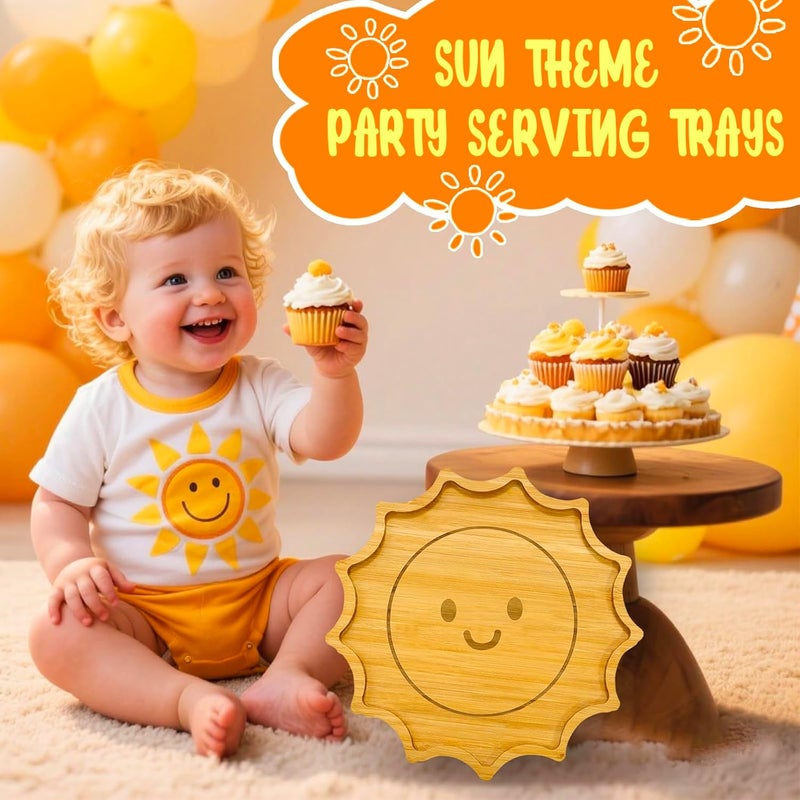 Easma 1 PCS Wooden Sun Party Decorations for Boys Girls Sunshine Charcuterie Boards for Tableware First Trip Around The Suns Birthday Trays for Food Here Comes The Sun Baby Shower Serving Platters Supplies - Image 2