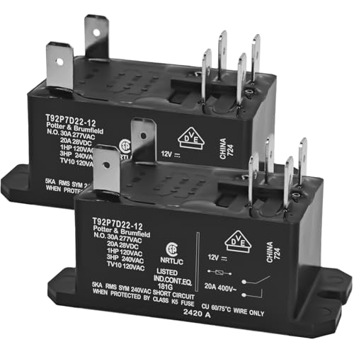 Casalytics T92P7D22-12 Power Relay (2-Pack) – 12VDC 30A DPST-NO Panel Mount Relay - 6-1393211-9 Replacement for HVAC, Industrial Controls & Appliances - Image 1