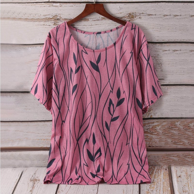 2022 wish Women's Printed Leaf Pattern Half Sleeve Elegant T-shirt - Image 3