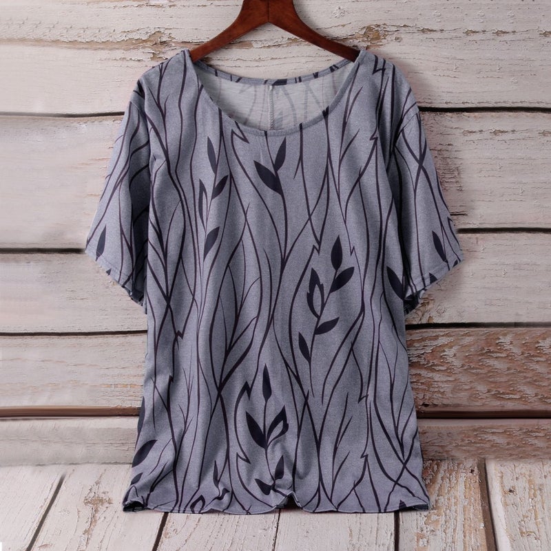 2022 wish Women's Printed Leaf Pattern Half Sleeve Elegant T-shirt - Image 5