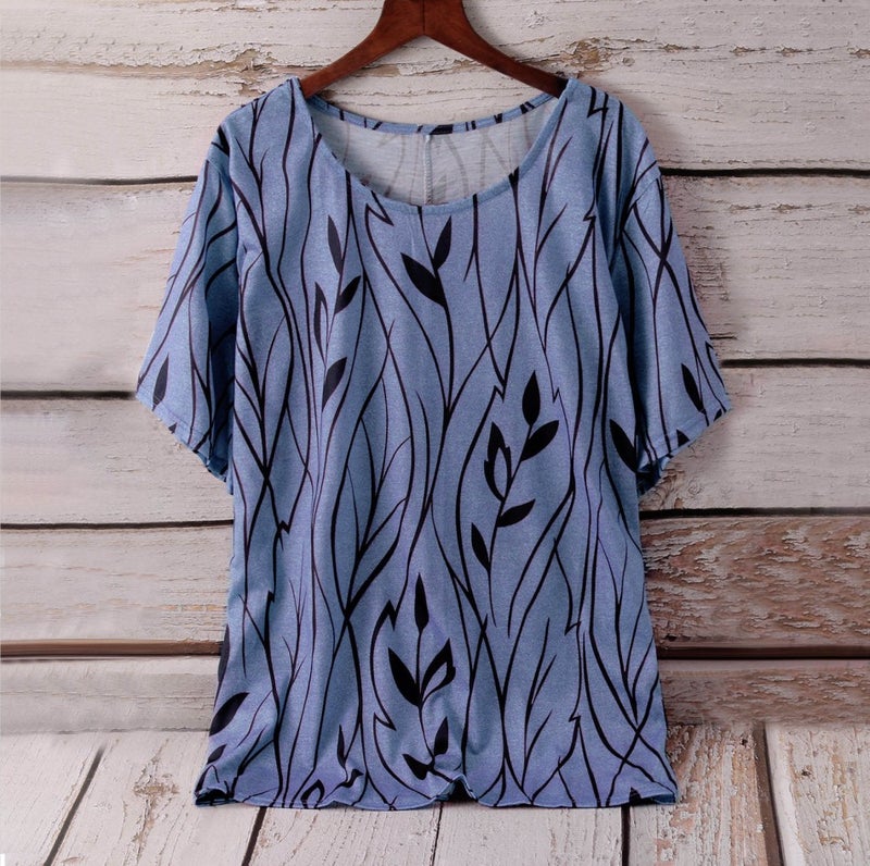 2022 wish Women's Printed Leaf Pattern Half Sleeve Elegant T-shirt - Image 1