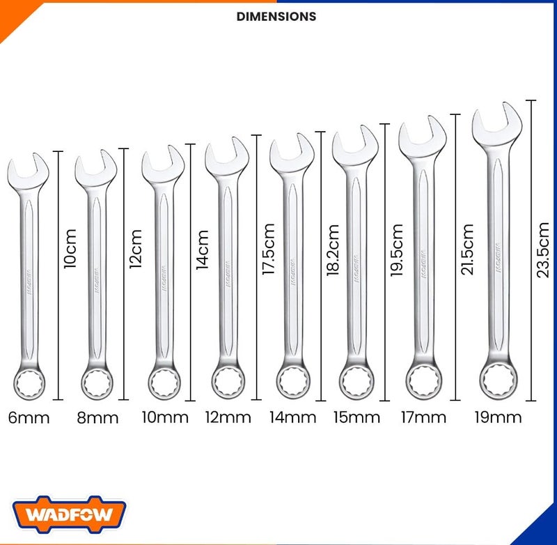 WADFOW 8pcs Combination Spanner Set 619mm Gear Ring Combination Wrench Set WITH 1 YEAR SERVICE WARRANTY - Image 4