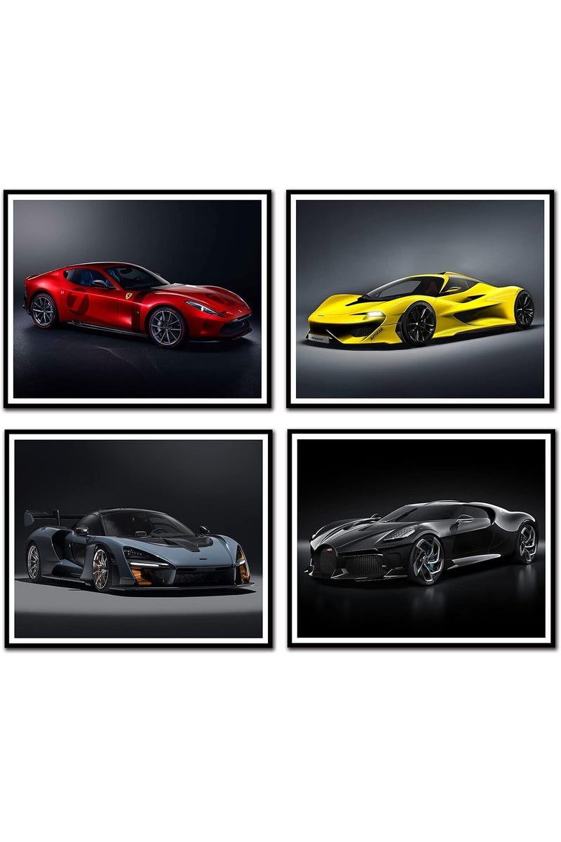 BPA® Car Poster Lamborghini Mclaren Ferrari Bugatti Sports Canvas Wall art Posters Supercar Decor for Boys Room Bedroom Set of 4 Unframed (8x10 in) - Image 1