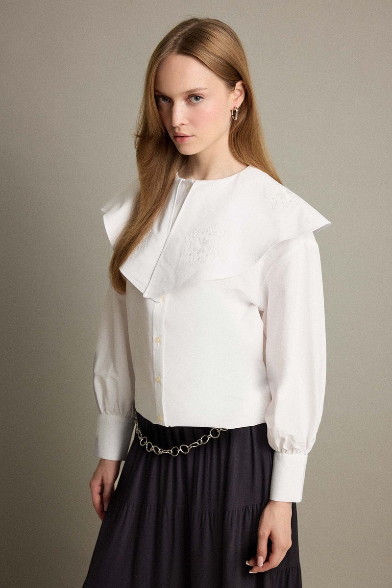 DeFacto White Woman Relax Fit Poplin Long Sleeve Tunic Casual - Image 1