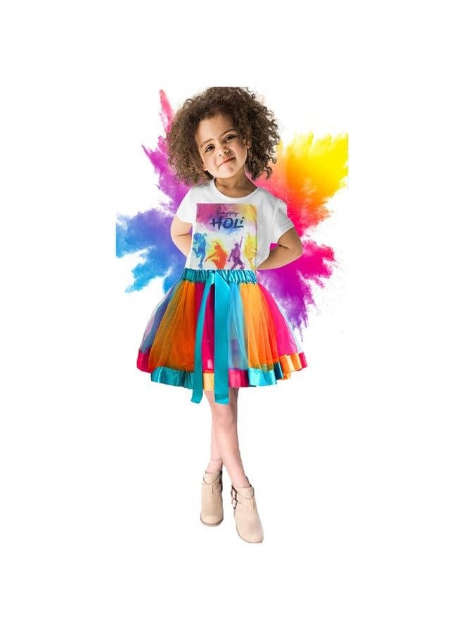 HIBA CREATIONS girl kids colorful holi skirt with top 5-6 Years - Image 1