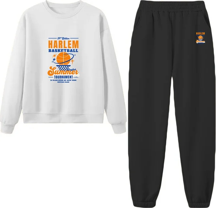 DogFish Tracksuit Oversize Harlem Basketball Tournament College Printed Tracksuit Set,lover,couple Combination White