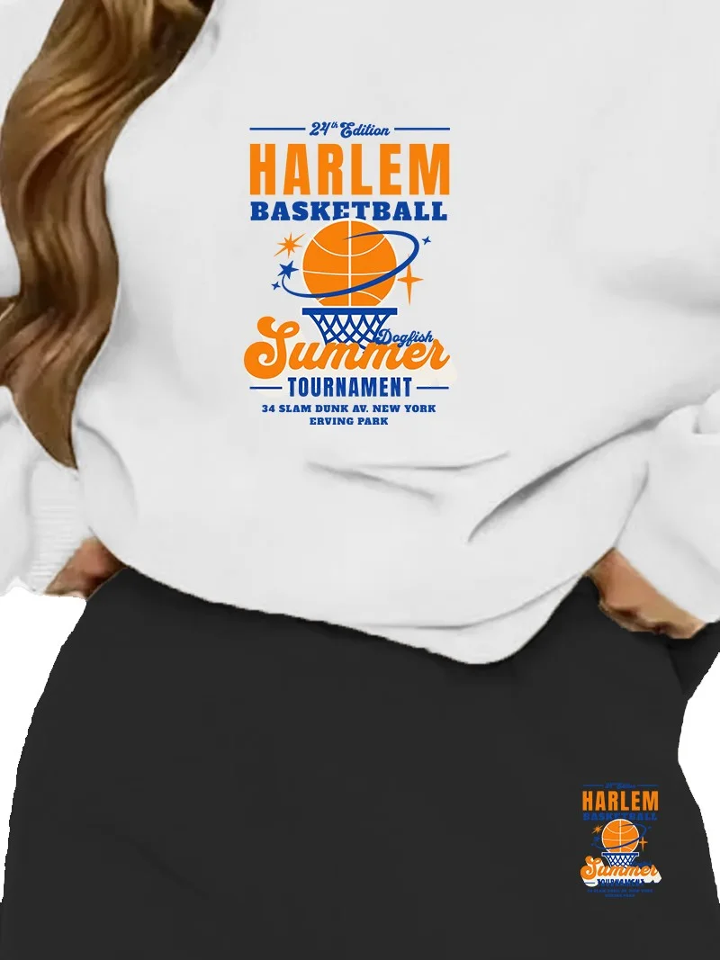 DogFish Tracksuit Oversize Harlem Basketball Tournament College Printed Tracksuit Set,lover,couple Combination White