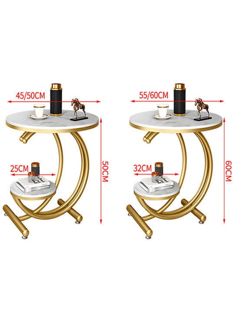 DubaiGallery Sofa Side Table, Light Luxury End Table, Lockboard Corner Table, Creative Small Round Table, Open Double Layer Design Coffee Table, Modern Living Room Side Cabinet Bedside Table  - Image 3