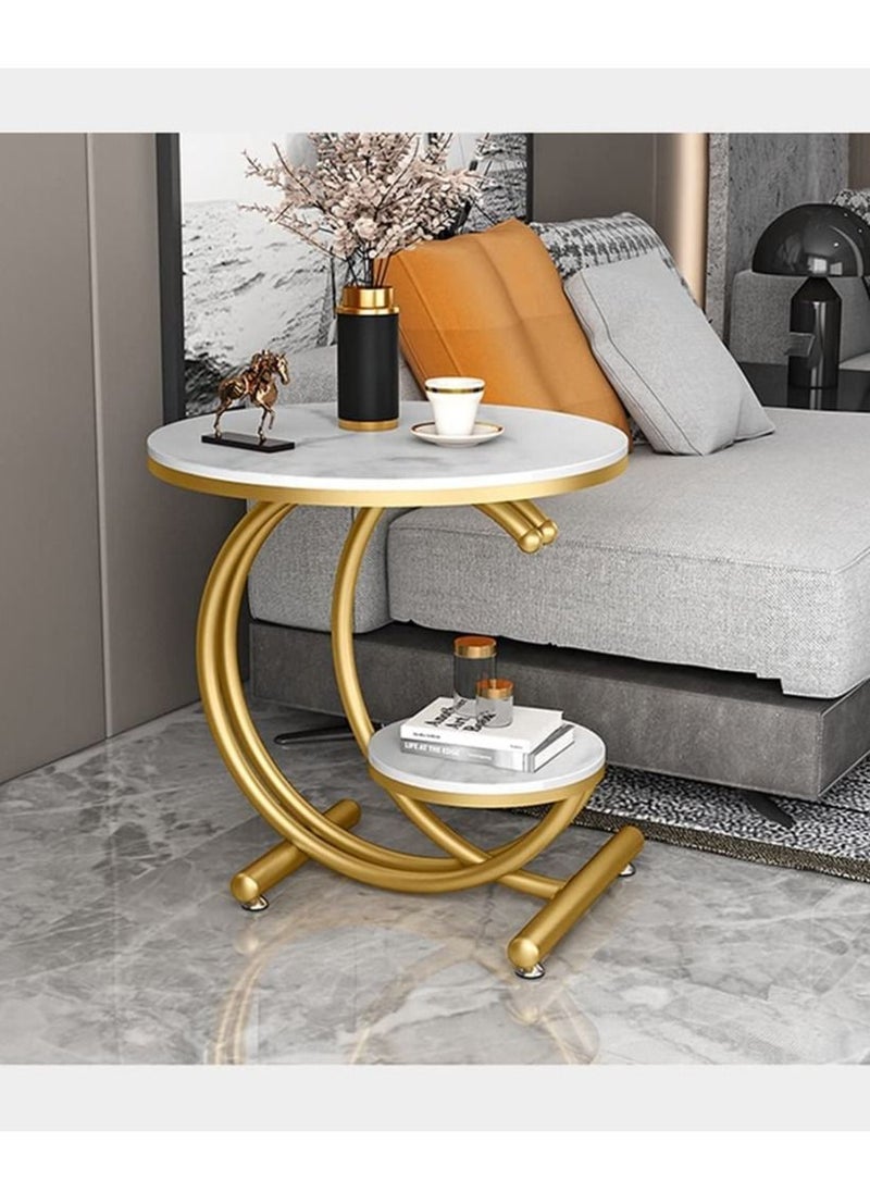DubaiGallery Sofa Side Table, Light Luxury End Table, Lockboard Corner Table, Creative Small Round Table, Open Double Layer Design Coffee Table, Modern Living Room Side Cabinet Bedside Table  - Image 2