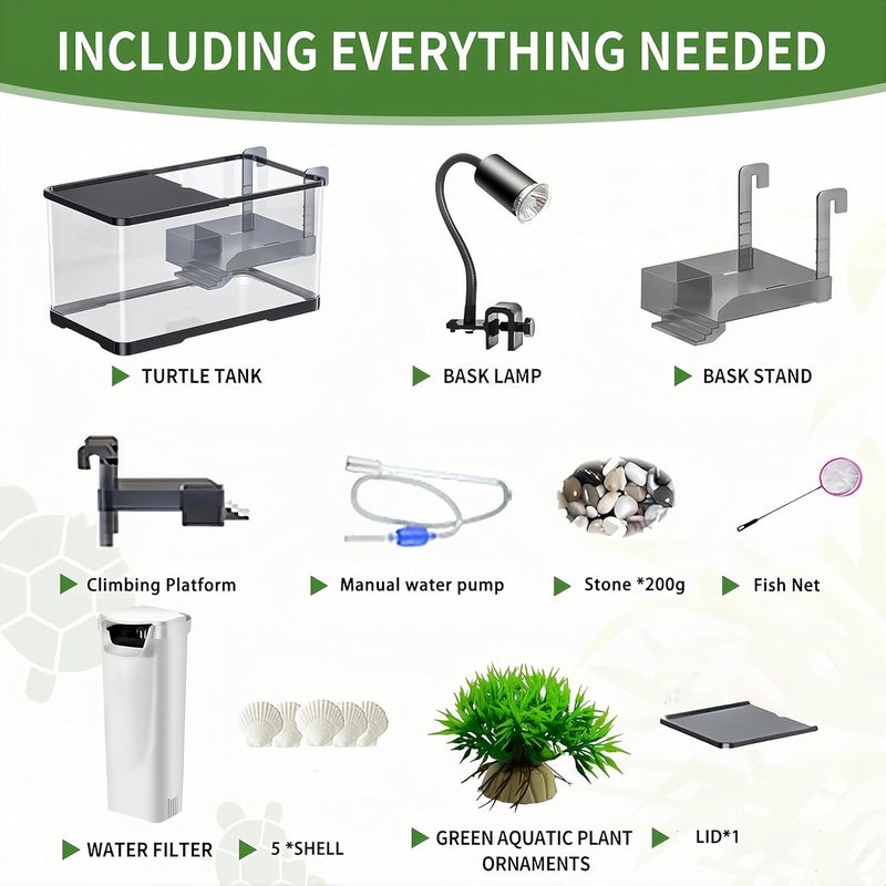 Moonmen Fish Aquarium, Turtle Tank Starter Kit with Light and Filter, Bottom Drainage, Multi-Function Areas for Turtles, Crabs,Fishes, Amphibians,Reptiles (39 * 22 * 21cm) - Image 2
