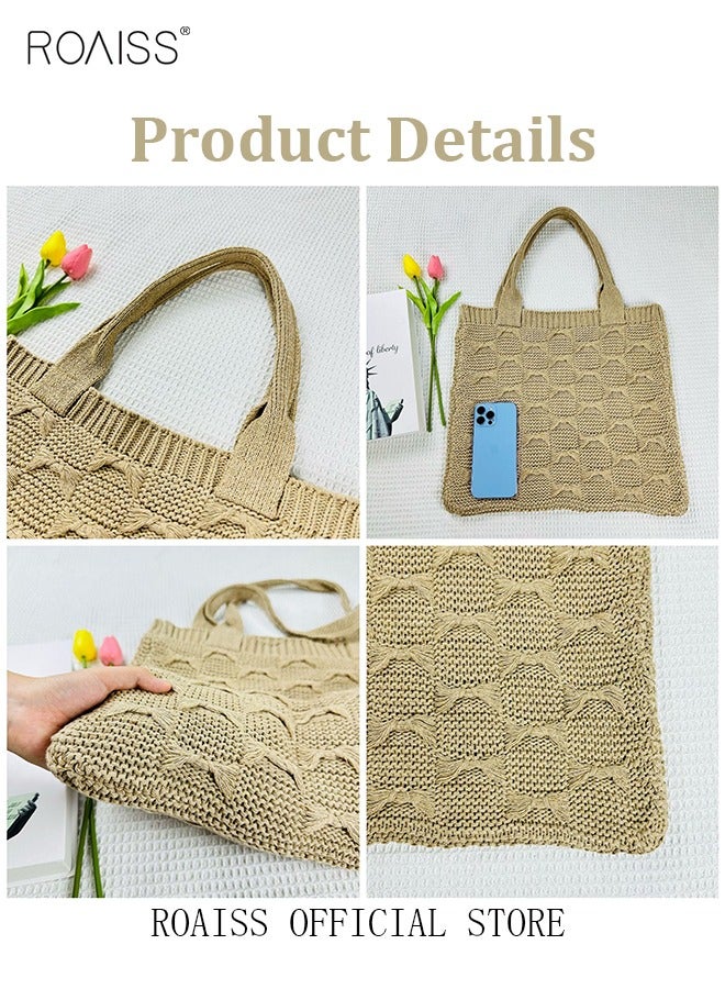roaiss Women Knitted Shoulder Bag Solid Color Design Fashionable and Versatile Large Capacity Tote Bag  - Image 5